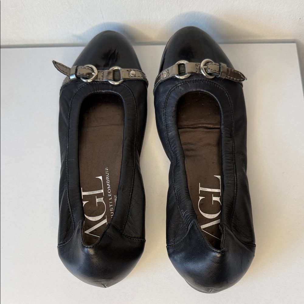 AGL Attilio Giusti Leombruni Black Leather Cap Toe Flats | EU 37.5 US 7.5